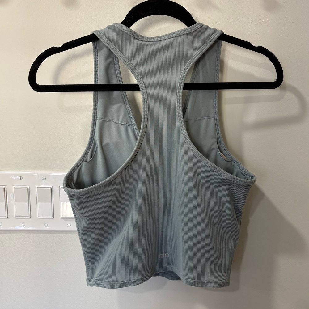 ALO Yoga Ribbed V-Neck Racerback Tank in Sage - Picture 2 of 3